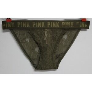 Victoria's Secret Pink Bikini Women's Large Green Lace Logo Band New Panty Under